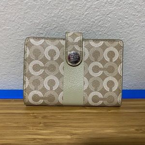Coach Waverly CC Sig Folding Snap Wallet Khaki/Beige/White & Tan Stripe 43622